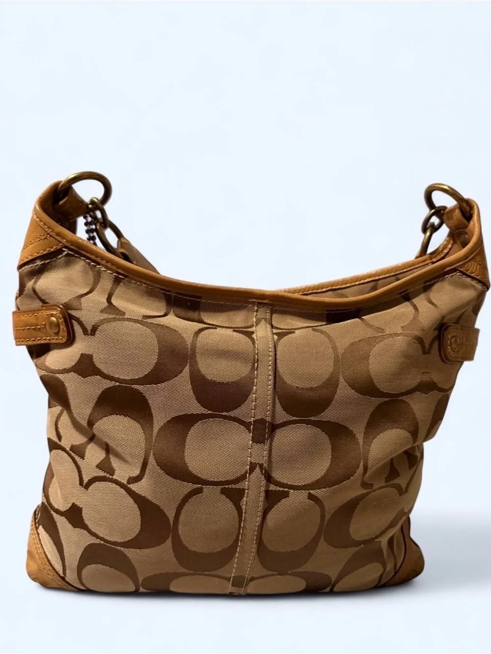 Coach Brown and Tan Signature Canvas Shoulder Bag